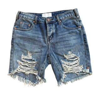 OneTeaspoon Stevies Distressed Denim Shorts Blue Button Fly Size 25 Distressed